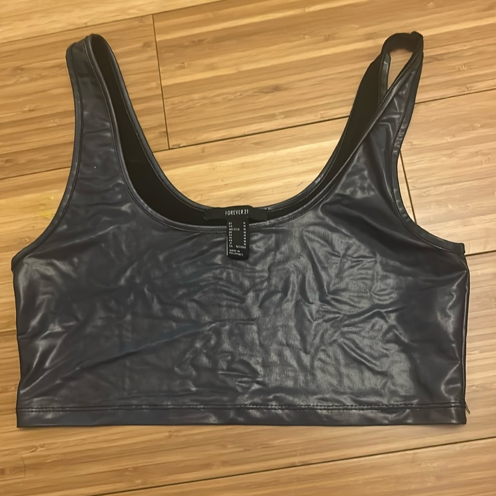 Forever 21 black shiny sport bra